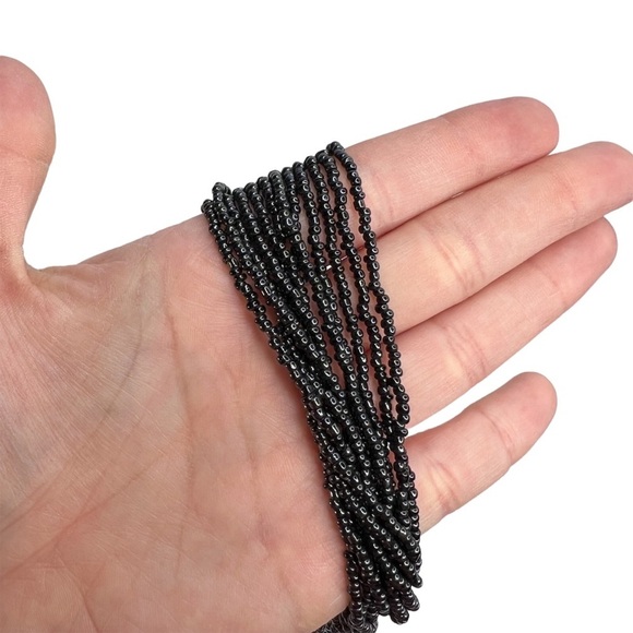 Black/Gray Seed Bead Multi Strand Layered Collar Necklace - Picture 4 of 7